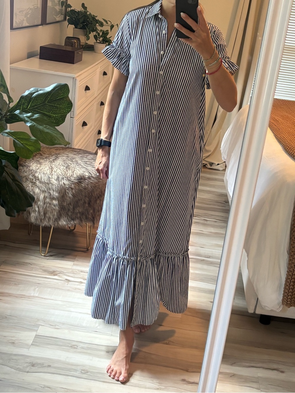 J. Crew Navy and White Striped Button-Front Maxi Dress